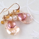 花びらパールとピンククォーツ プチピアス/イヤリング Pink(K14GF)