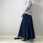 30%off 現品SALE♪上質ベルギーリネンのダンガリースカート　ネイビー　丈90