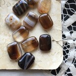 【4粒】18×13mm/天然石/アゲート/ブラウン/レクタングルビーズ