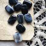 【4粒】18×13mm/天然石/アゲート/ブラック/レクタングルビーズ