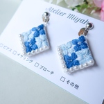 青×水色|初夏の紫陽花刺繍ピアス（イヤリング）｜軽やかに揺れる、大人の上品カラー