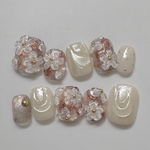 No.23⌇ Praline Fleur ぷくぷくネイル　お花　フラワー　マグネットネイル　お花ネイル　　秋ネイル　Chamo nail ネイルチップ　ブラウンネイル　秋ネイル