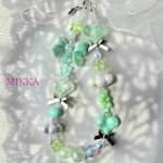 Fairy Mint Ribbon strap フェアリー・ミント・リボンビーズストラップ チャーム ハンドストラップ スマホストラップ