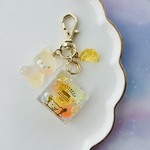 KOHAKUTO ANIMAL♡ねこ　　　シャカシャカ　キーホルダー　レジン　スイーツ　プレゼント　ミニチュア　フェイクスイーツ　琥珀糖　こはく糖　フルーツ　イエロー　黄色　レモン　柑橘