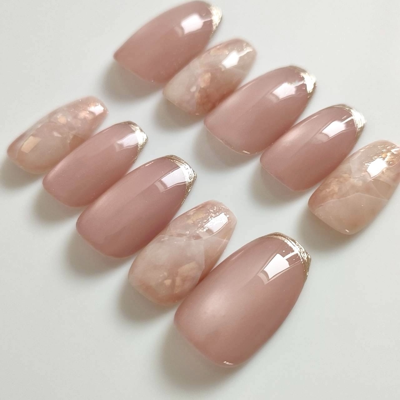 No.113 シンプルピンクマグネット ネイルチップ 天然石 オフィスネイル