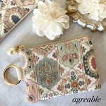 《再販》🥀インド刺繍ポーチ　インド刺繍リボン　インド刺繍　刺繍ポーチ　ポーチ　インド刺繍ミニポーチ　コスメポーチ　モバイルポーチ　カード入れ　ギフト　フェイクレザー　パールチャーム付き　