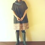 ブーケのポンチョ。木いちご色リネン×USAコットン。【М】