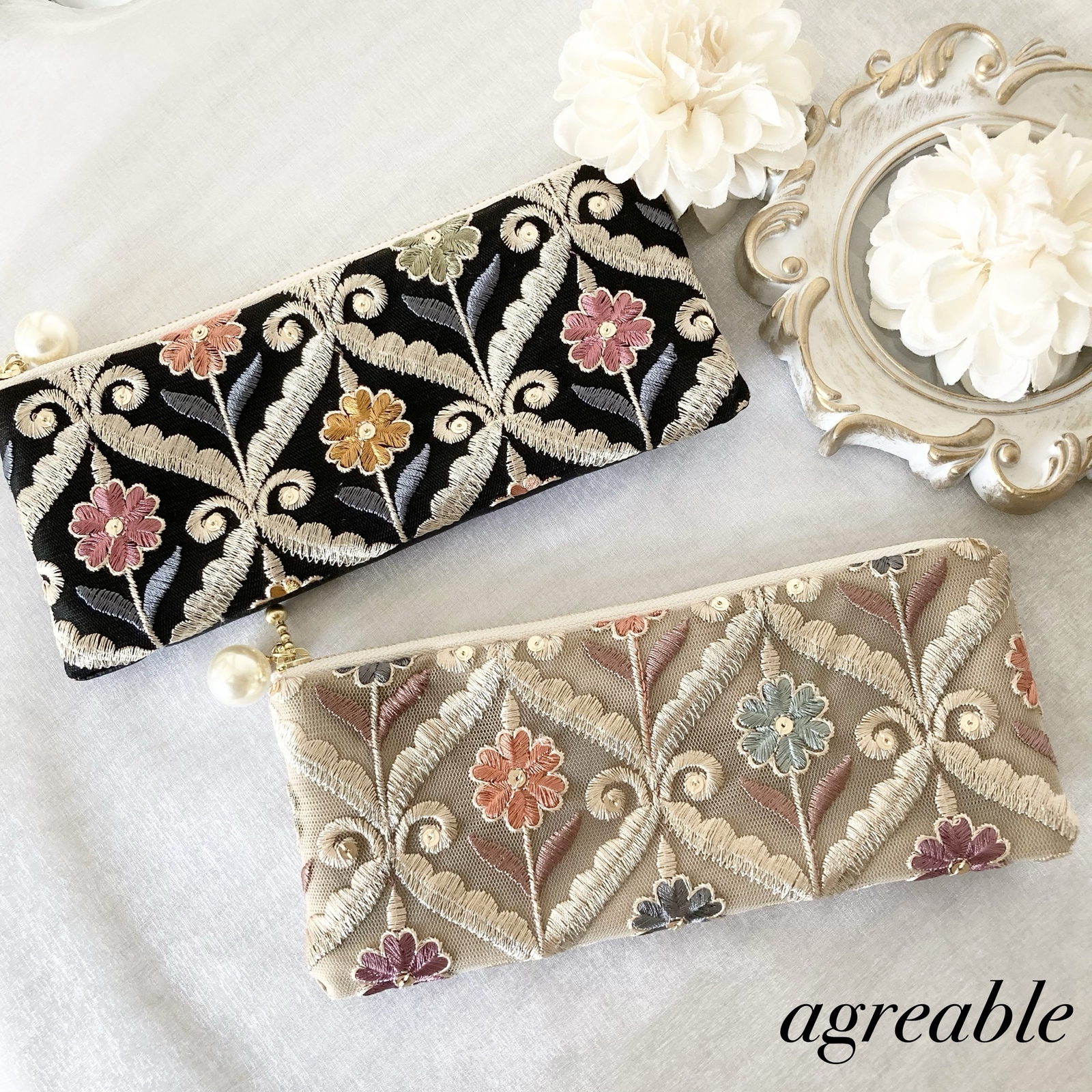 インド刺繍生地　ポーチ 🌼🫧𓏸𓈒 𓂃🌼.* インド刺繍生地でミニポーチ作りました