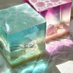 海を切り取った様なサンセットビーチキューブ⛱️、シャインビーチキューブ🏖️２点セット（╹◡╹）　オブジェ、ペーパーウェイトにどうぞ♪♪