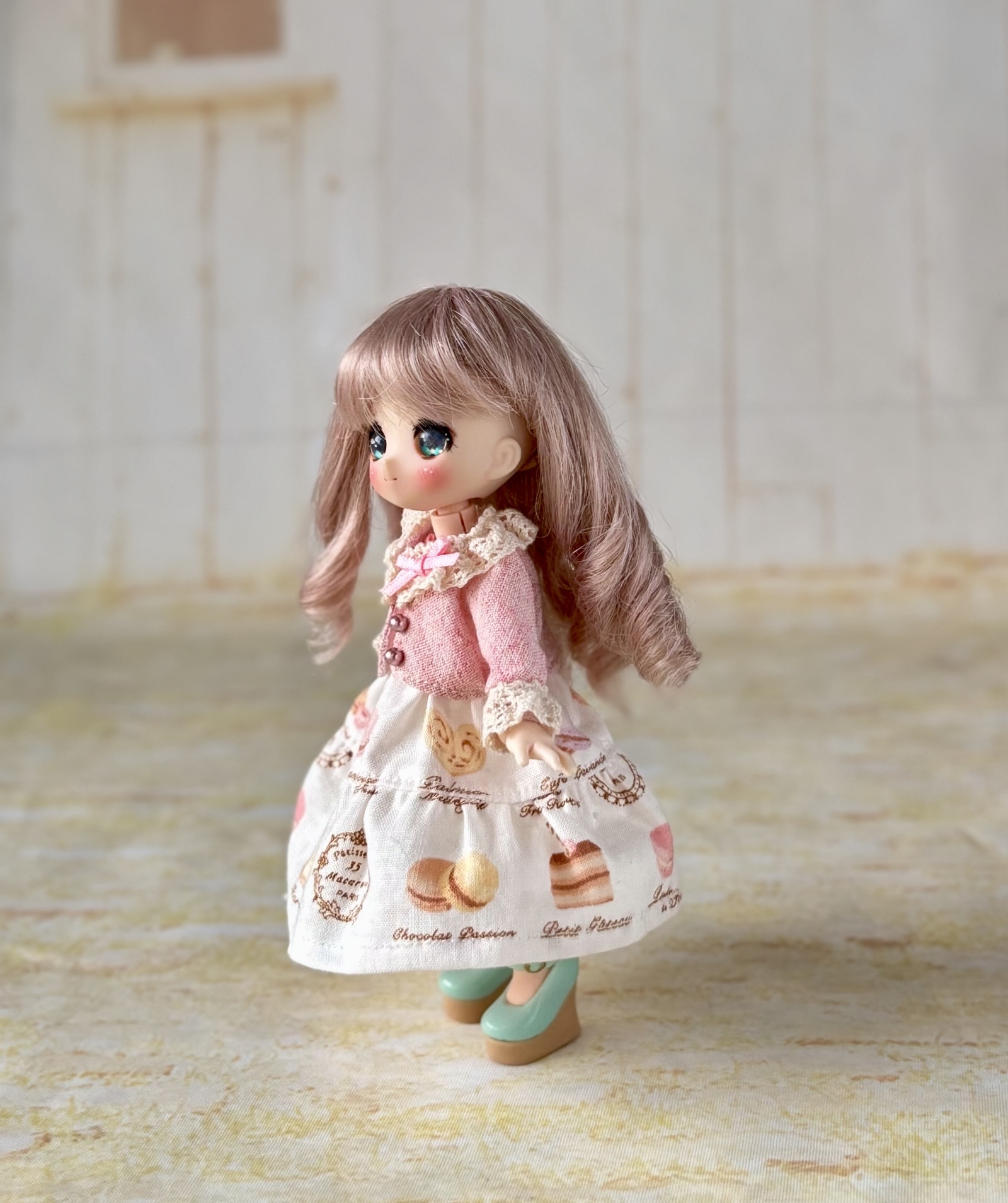 monnti♪オビツ11ピコニーモPボディお洋服セット♪紅茶染めの午後ネコちゃん ネコ 服 ワンピース カーディガン オビツ11 ねんどろいどどーる