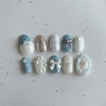 No.15 【bluegirly】ニュアンス 落書き ブルー ドット レース パール 韓国 ネイルチップ