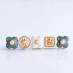 モスグリーン　クラシカル　美濃焼タイル　ピアス　イヤリング　5つセット　花　（みのやき　たいる　ぴあす　いやりんぐ　みどり）