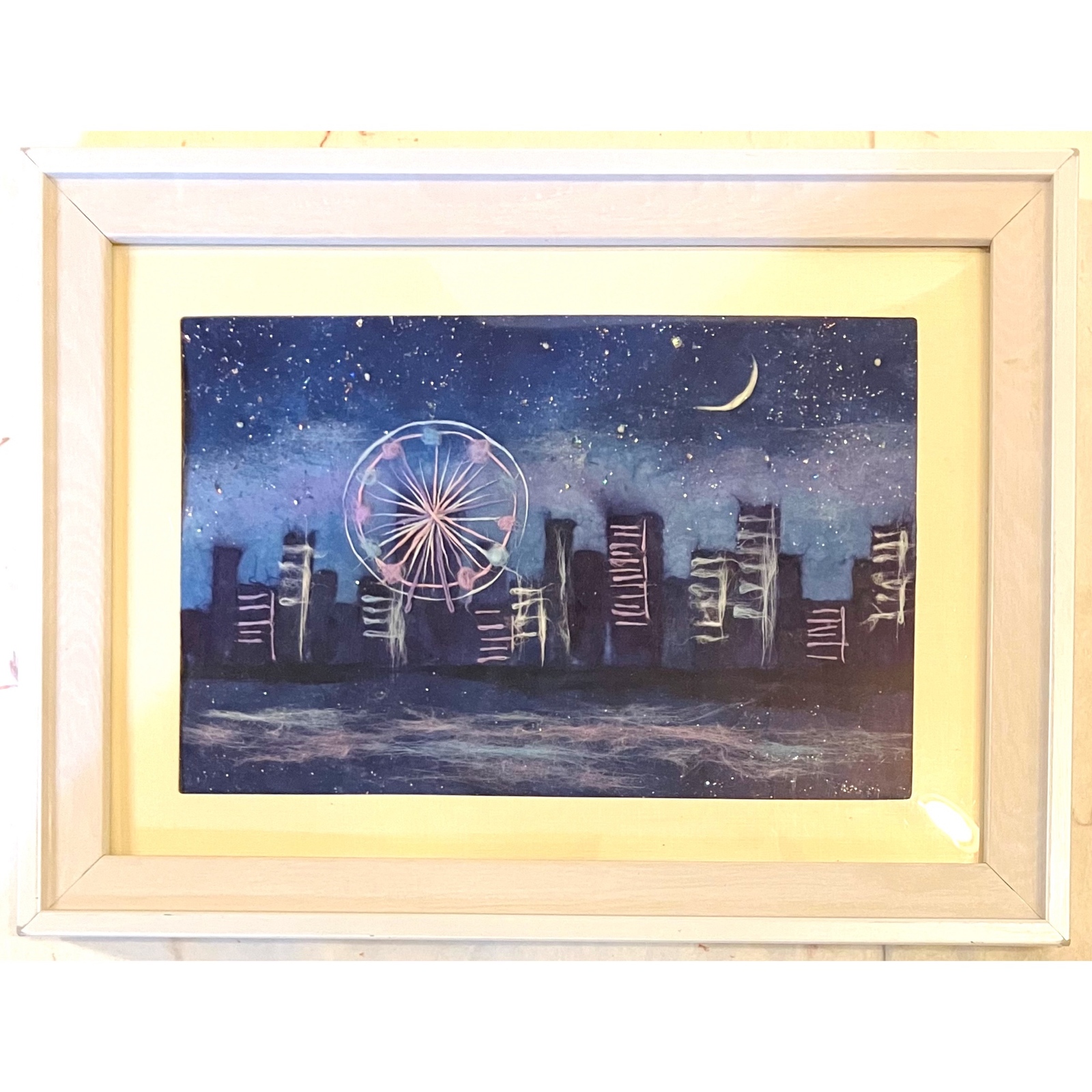 和紙ちぎり絵原画『からすうりと杉の葉』P10号横(530×410mm) 和紙ちぎり絵『奥入瀬渓流』葉書サイズ原画 - 和紙ちぎり絵-彩紘