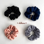 シルク大人シュシュ1〜4＊2way チェーン付♦︎淡水パール　コットンパール　取り外し可能　シルク　着物リメイク