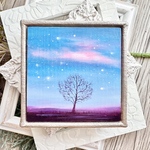 「My Heart Tree」油絵・原画・絵画・アート・空・星・夜空・ミニチュア・スピリチュアル