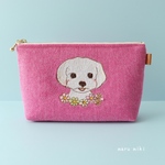 マルチーズ刺繍　Mサイズポーチ 