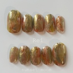 ［夕日月］ニュアンスネイルチップ＊予備チップ付き♡＊ブラウンネイルニュアンスインクアートネイルうるうるネイルチップちゅるんネイル大人かわいいブライダルネイルウェディングネイル