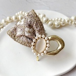 ＊beige＊メタルリボン ポニーフック＊インド刺繍リボン＊ベージュ＊ゴールド/H126