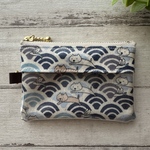 パスケース ＊普通サイズ【ねこと鯛焼き／ネイビー】ラミネート＊10㎝ファスナー