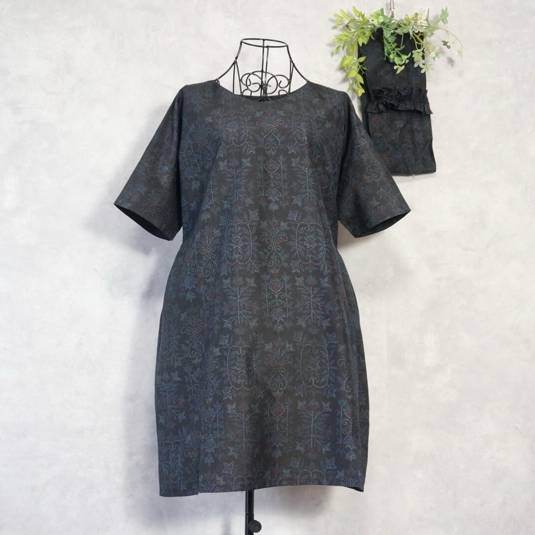 大島紬　パフスリーブシンプルワンピース　ハンドメイド♡ 大島紬 - ワンピースの人気通販 | minne byGMOペパボ 国内最大級