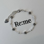 『ガラスビーズ ホワイト シルバー お花モチーフ』ビーズアクセサリー