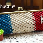 【トリコロール柄】ヘンプがま口ペンケース・メガネケース　2WAYタイプ