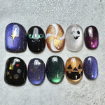 🐈‍⬛　カラフルハロウィンネイル / マグネットネイル / おばけネイル/ かぼちゃネイル / 黒猫ネイル