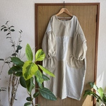 natural*ワッシャーストライプ７分袖バルーンOP