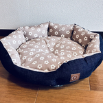 爆睡☆犬猫ペットベッドＭサイズ《デニムandモカグレージュ花柄》