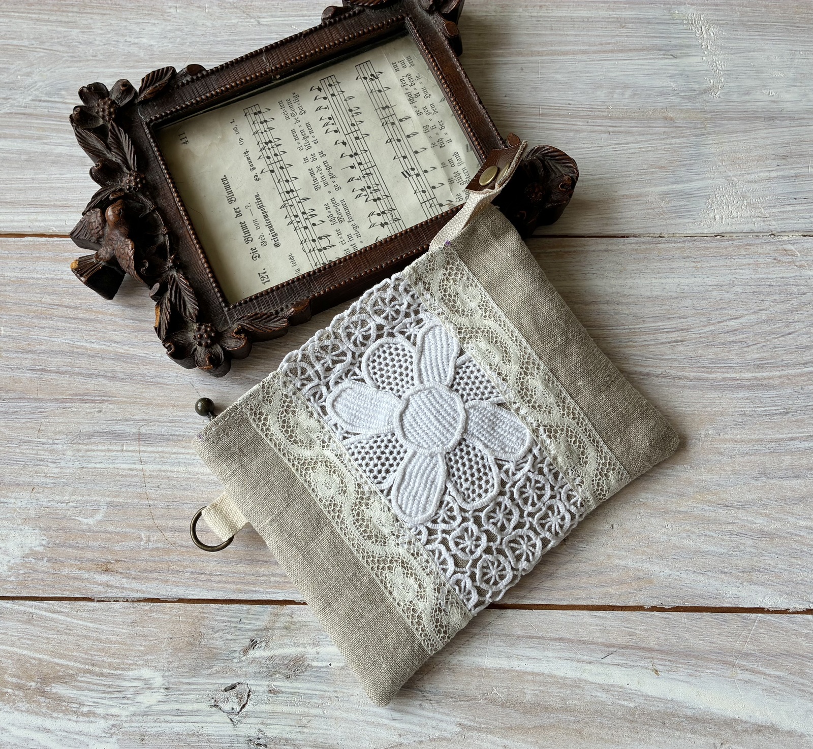 春のフランスアンティーク*花刺繍*かごバッグ*トートバッグ