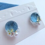 ~縹色~ 阿波 和紙 一粒イヤリング / ピアス ( 小ぶり　揺れない　伝統工芸　青　ブルー )
