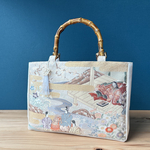 平安絵巻物バッグ ハンドバッグ 帯 リメイク バンブーハンドル 和装バッグ