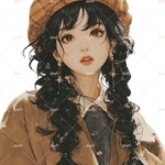 オリジナルステッカー　ブラウンガール　秋バージョン　ベレー帽ガール　autumn コラージュ素材　10枚セット