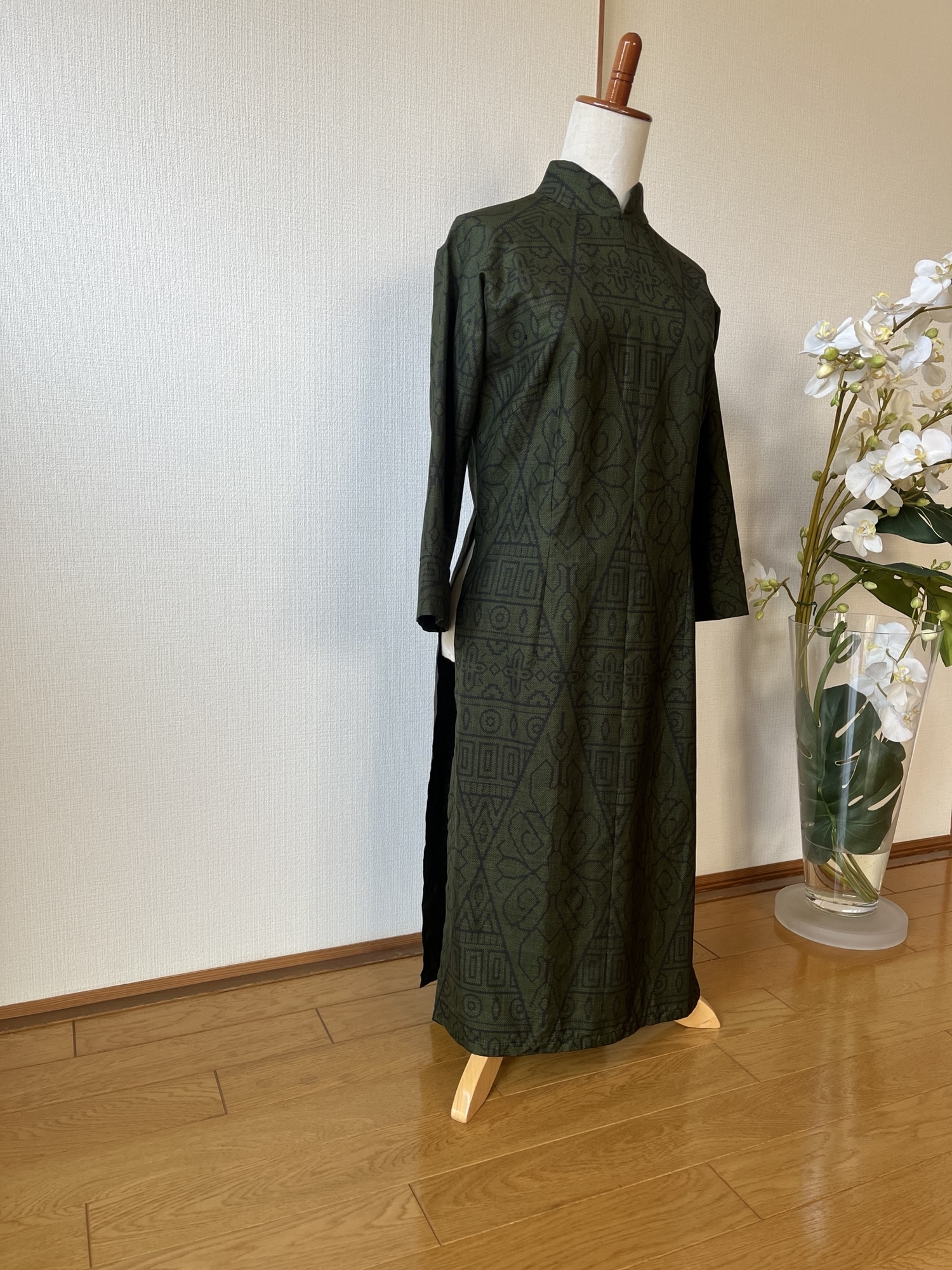 20%off)大島紬「都喜ヱ門」のアオザイ風コートドレス(証紙有) ／着物