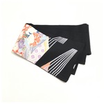  正絹　半幅帯　黒留　部分　華模様　個性派　長尺　アレンジ　長さ420