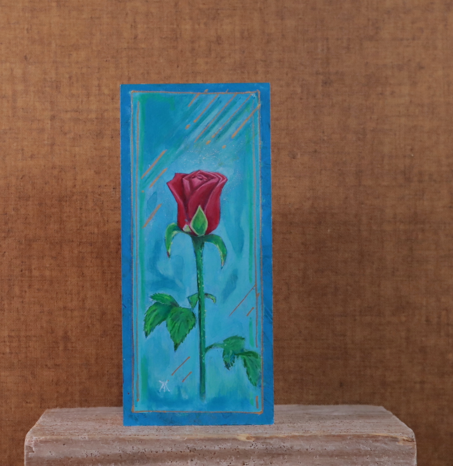 アクリル：光り射す薔薇「額付」絵画