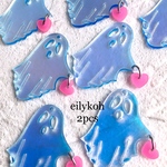 NEW 4個/ おばけ　ハート　アクリル　ミラープレート　チャーム　ハロウィン　CH413