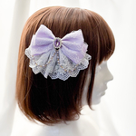 レースとパールたっぷり♡アイドルリボンクリップ　ラベンダー　ヘアクリップ　ヘアメ