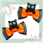 ひょっこり黒猫🐈‍⬛オレンジ【犬用 リボン バレッタ】