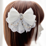 レースとパールたっぷり♡アイドルリボンクリップ　ホワイト　ヘアクリップ　ヘアメ　推し活