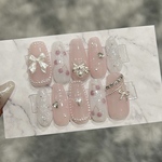 ちゅるんピンク×ホワイト さくらんぼ キルティング ネイルチップ