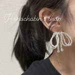 ＊１点のみの販売＊金属アレルギー対応　【Niji ribon 】大ぶりシャボン玉リボンピアス・イヤリング　透明　虹色　/ウエディング・ブライダル.花嫁様にも　垂れる　揺れる　大ぶり　おおぶり