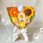 夏にぴったりなかぎ針編みの花束 ひまわり 枯れない花束　毛糸 プチギフト　ビタミンカラー　花　毛糸  ブーケ プレゼント 　インテリア　ウエディング　あみぐるみ かぎ編み 手編み 編み物 夏ギフト