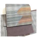  美品　正絹　袋帯　グレー　横段　二部式　二重太鼓　作り帯