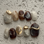 【no.15】淡色　サンド　ブラウン🍪ミラー　ミラーネイル　ニュアンスネイルチップ淡色ネイル　　秋ネイル　冬ネイル　韓国　ちゅるん　ニュアンス　サンド　テラコッタ　ネイル　ブライダル　お呼ばれ　振袖　