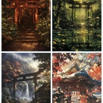 B-47 和風 鳥居 背景紙 素材 コラージュ collage シート sheet achashop