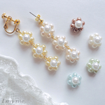 パールのフラワー三連ピアス/イヤリング