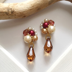 ブラウン×ボルドーのパールピアス/イヤリング
