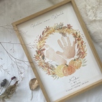 花リース/命名書/1歳誕生日/手形アート/手形足形/ファーストバースデー/ハーフバースデー/飾り/花命名書/誕生日飾り付け/ベビーポスター/リース命名書/出産祝い/お七夜/ニューボン/選び取りカード