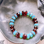 【1連25コセット】JIRI＊IVANA#czech beads#チェコビーズ　rondel9✖️6㍉ aqua blue garnet irregular mix/pink bronze